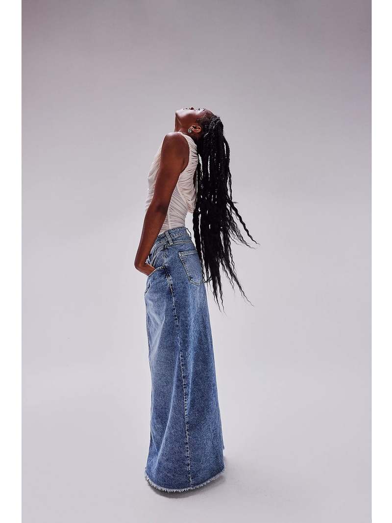スカート Women's Denim Maxi Skirt Medium Indigo Z Supply Gail Jersey Denim Midi Skirt In Medium Indigo | Red