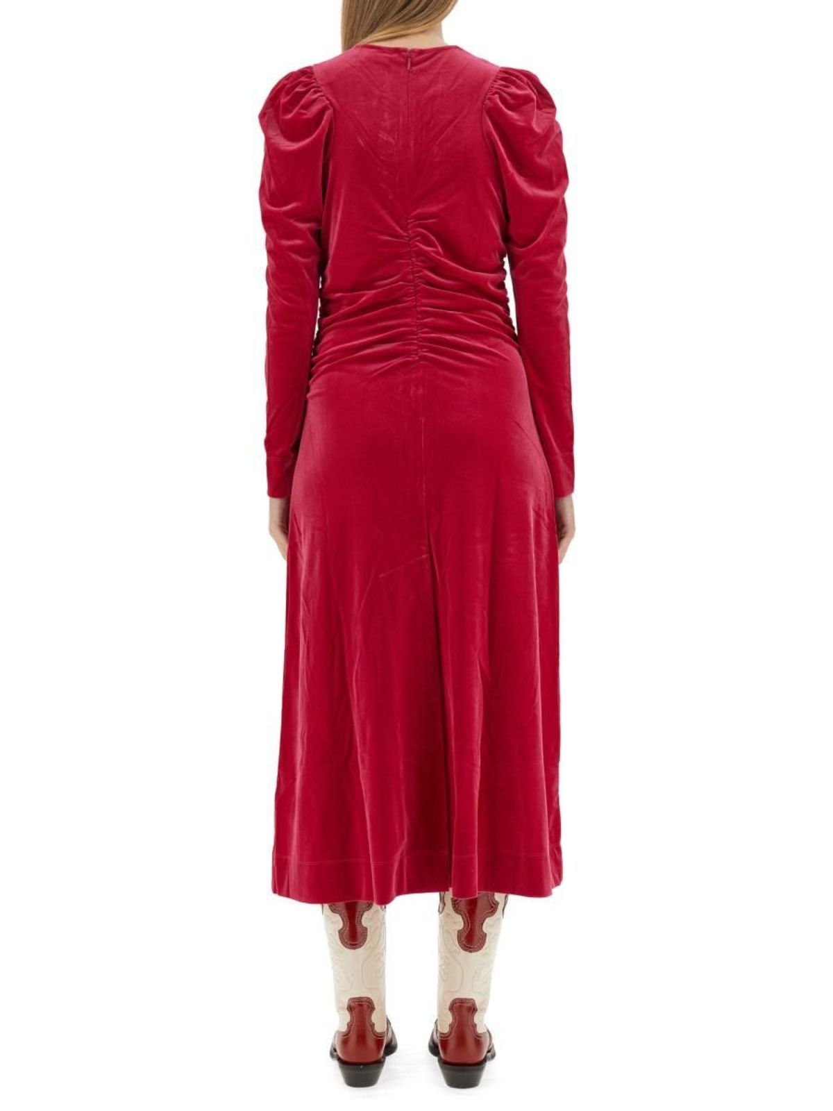 open lace back dress Ganni pink velvet dress  A Piece Lux