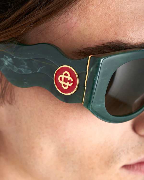 Casablanca Acetate & Metal Oval Wave Sunglasses - Green Marble