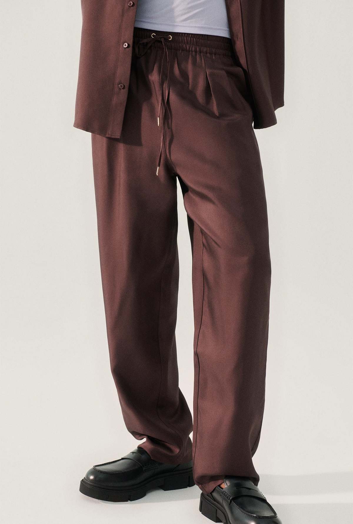 Twill Slouch Pants Dark Earth Pinstripe