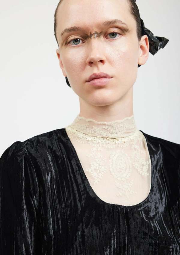 batsheva black dress Black lace or mesh with flocked dots