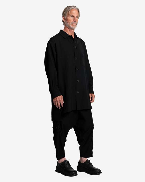 Yohji Yamamoto Pour Homme Army Gabardine Open Collar shirt - Black