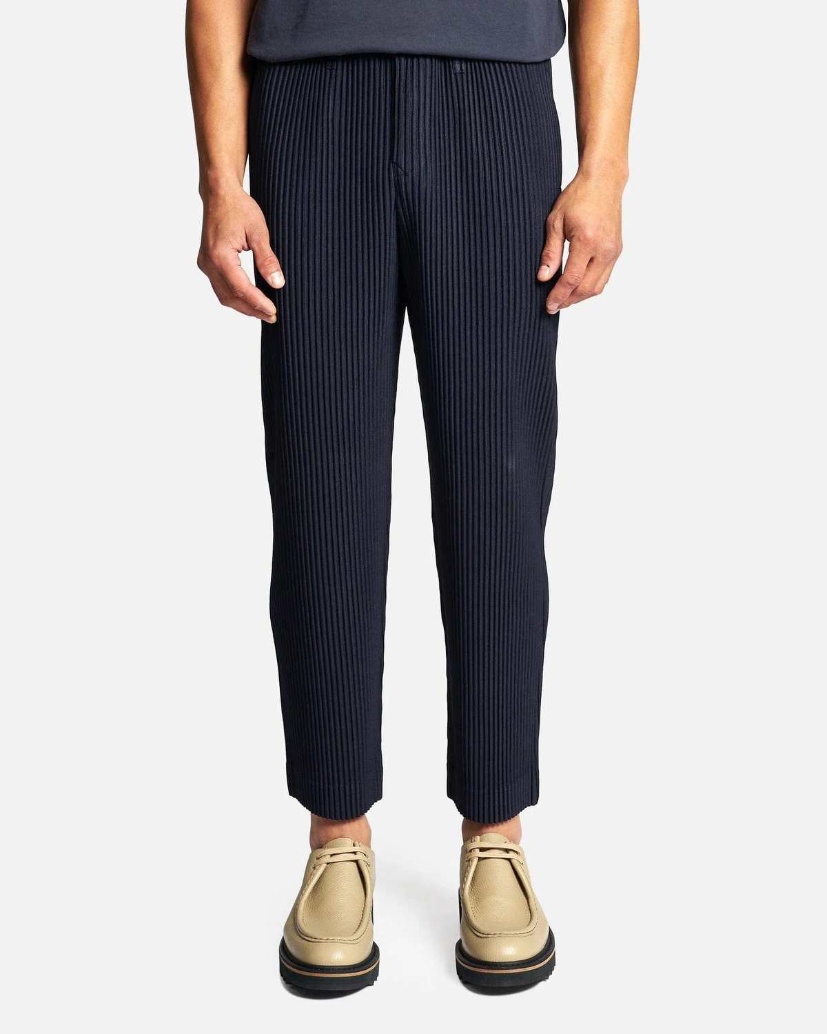 HOMME PLISSE ISSEY MIYAKE Basics Pleated Trousers - Navy | Garmentory