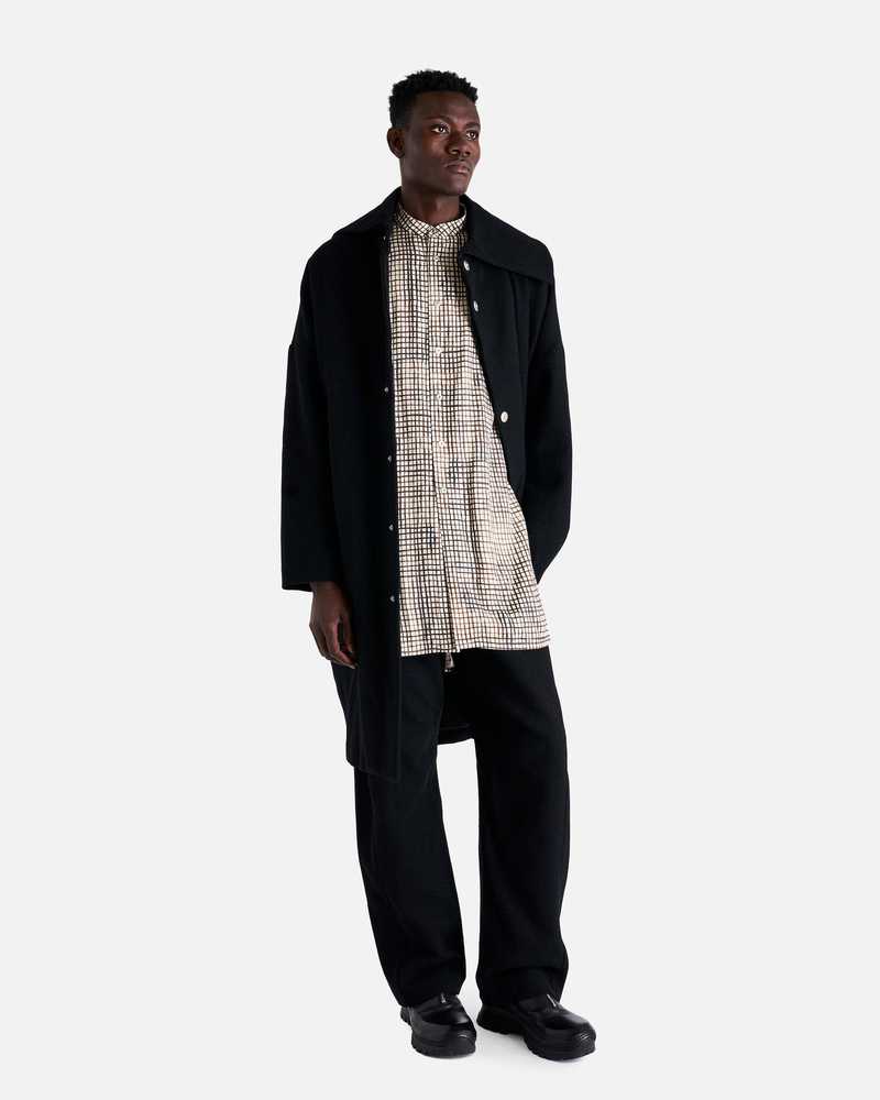 Omar Afridi Dry Wool Distorted Cocoon Coat - Black | Garmentory