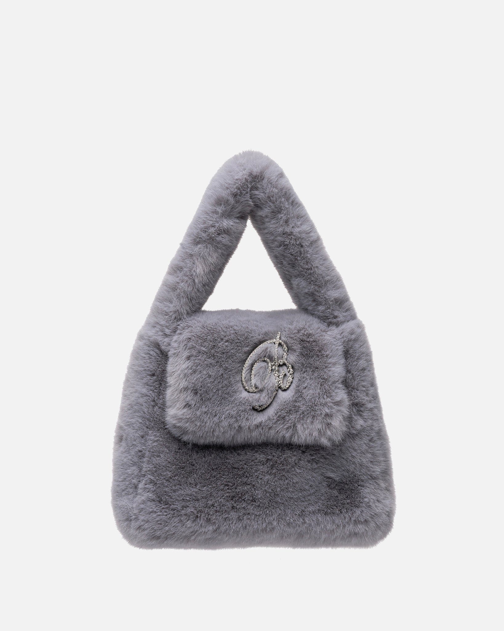 Blumarine Eco Fur Bag with Logo - Ice Grey | Garmentory