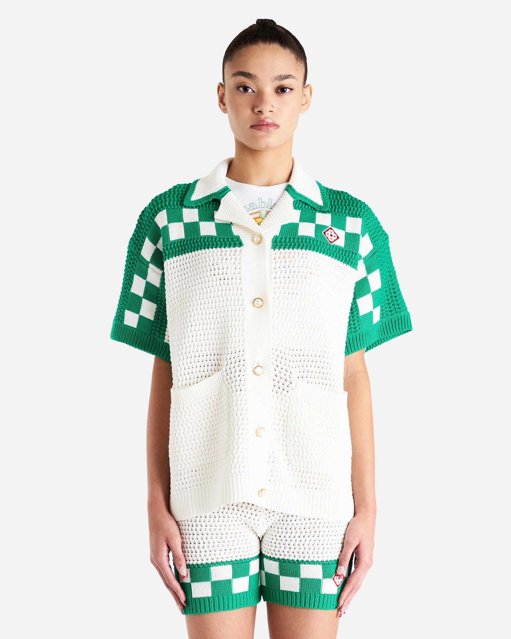 Casablanca Faux Crochet Shirt - White/Green | Garmentory