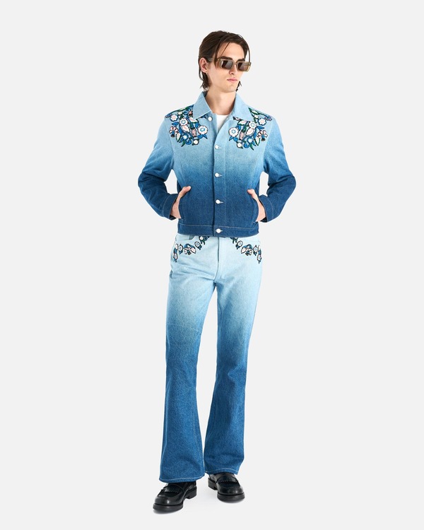 Casablanca Gradient Floral Embroidery Denim Jacket - Indigo