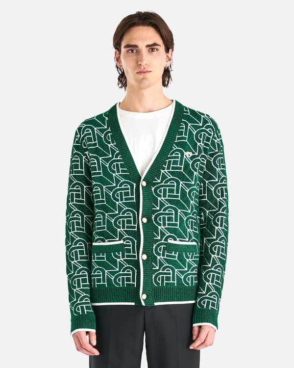 Casablanca Green & White Jacquard カーディガン Casablanca Green & Off-White Monogram Cardigan Casablanca
