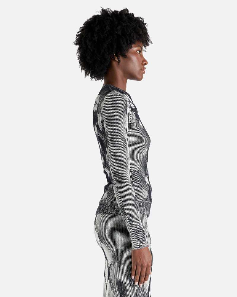 Paolina Russo Illusion Knit Long-Sleeve Top - Snow/Black