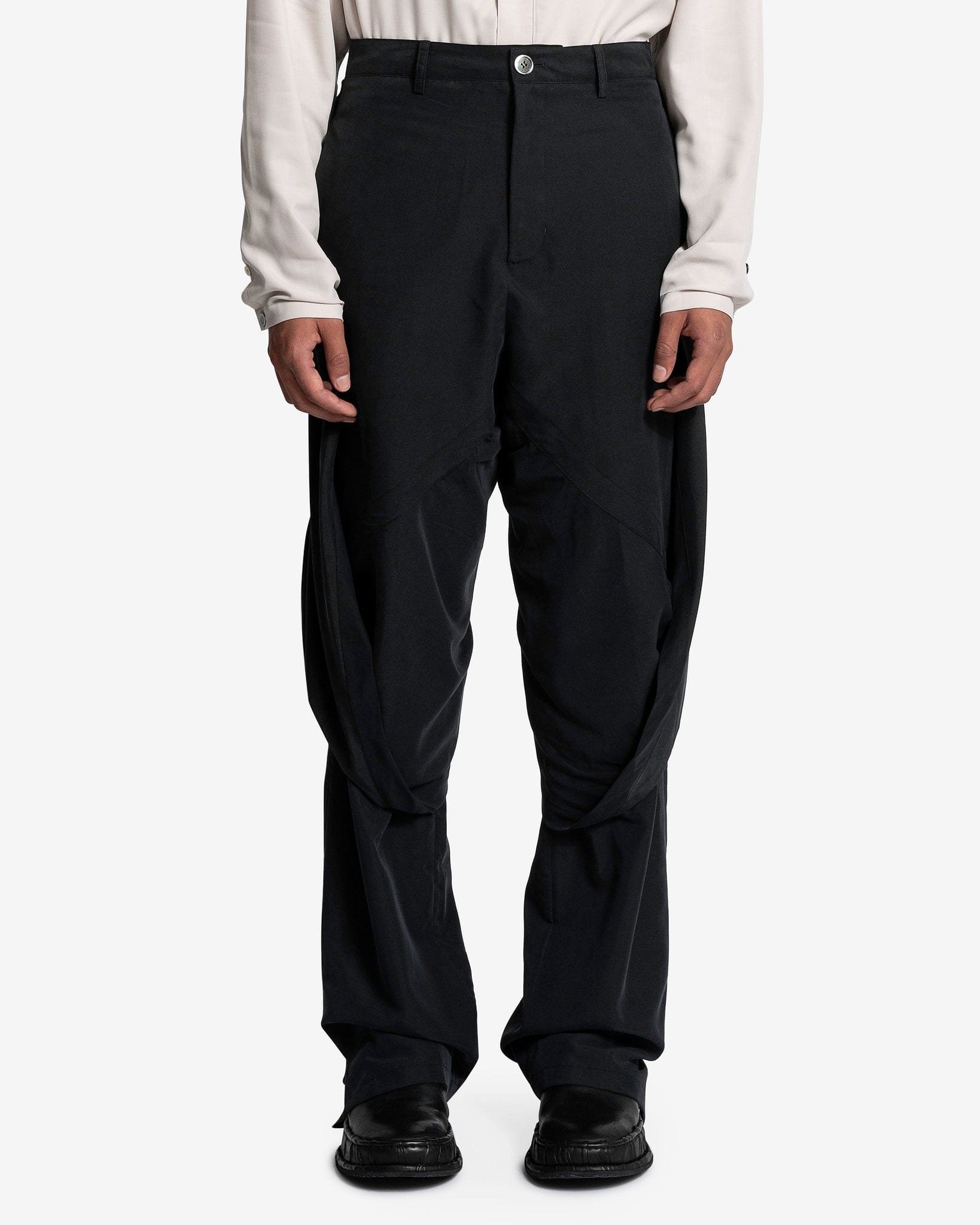 パンツ 23SS jiyong kim draped slacks JiyongKim Layered Draped Trousers - Black | Garmentory