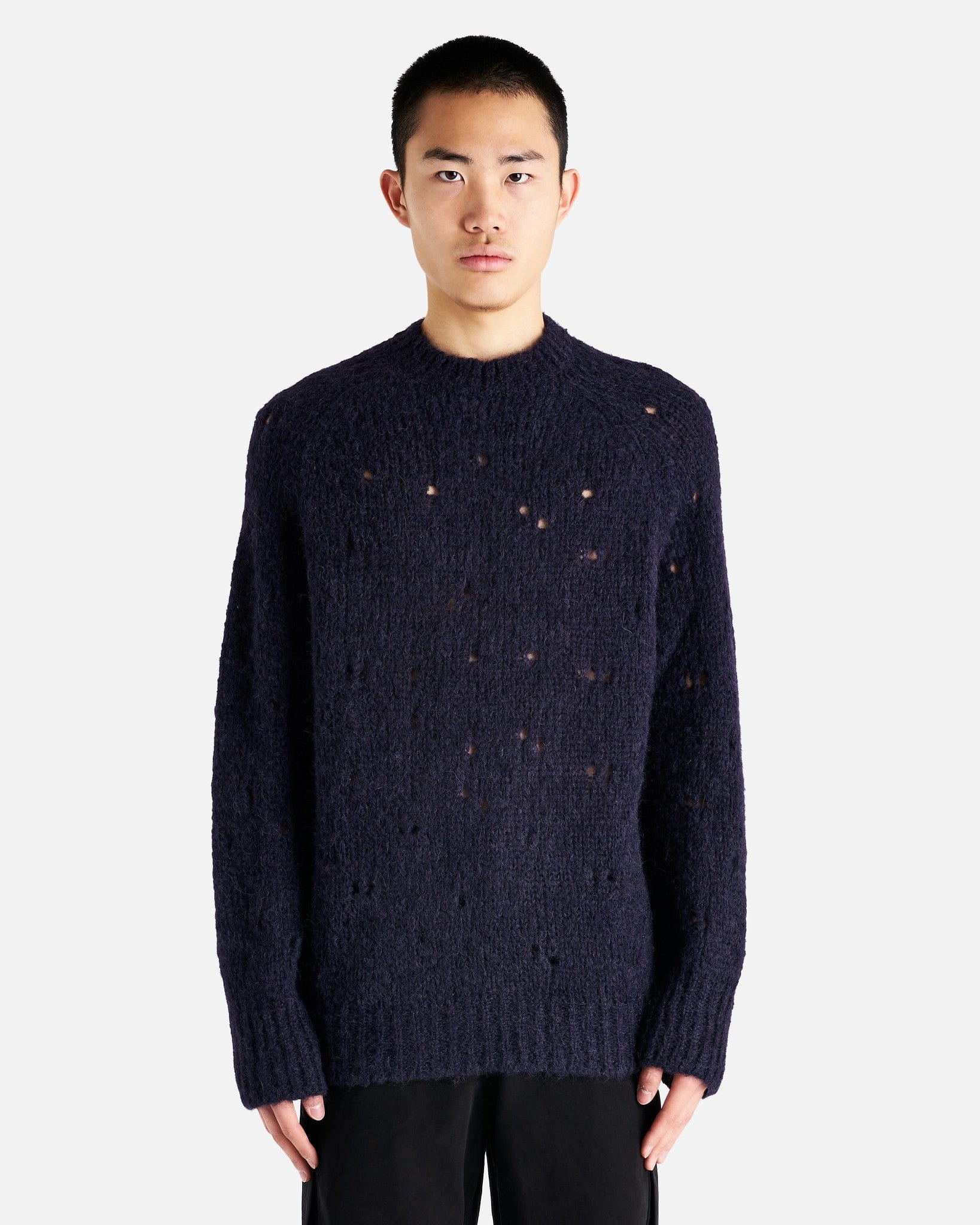 Our Legacy Fuzzy Mohpaca Needle Drop Raglan - Navy | Garmentory
