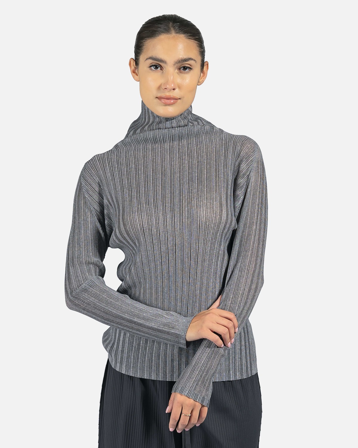 トップス PleatsPlease RIB PLEATS BASICS GRAY Pleats Please by Issey Miyake Rib Pleats Basic Top - Grey | Garmentory