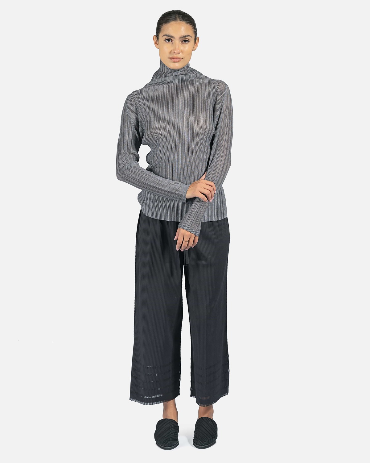Pleats Please by Issey Miyake Rib Pleats Basic Top - Grey | Garmentory