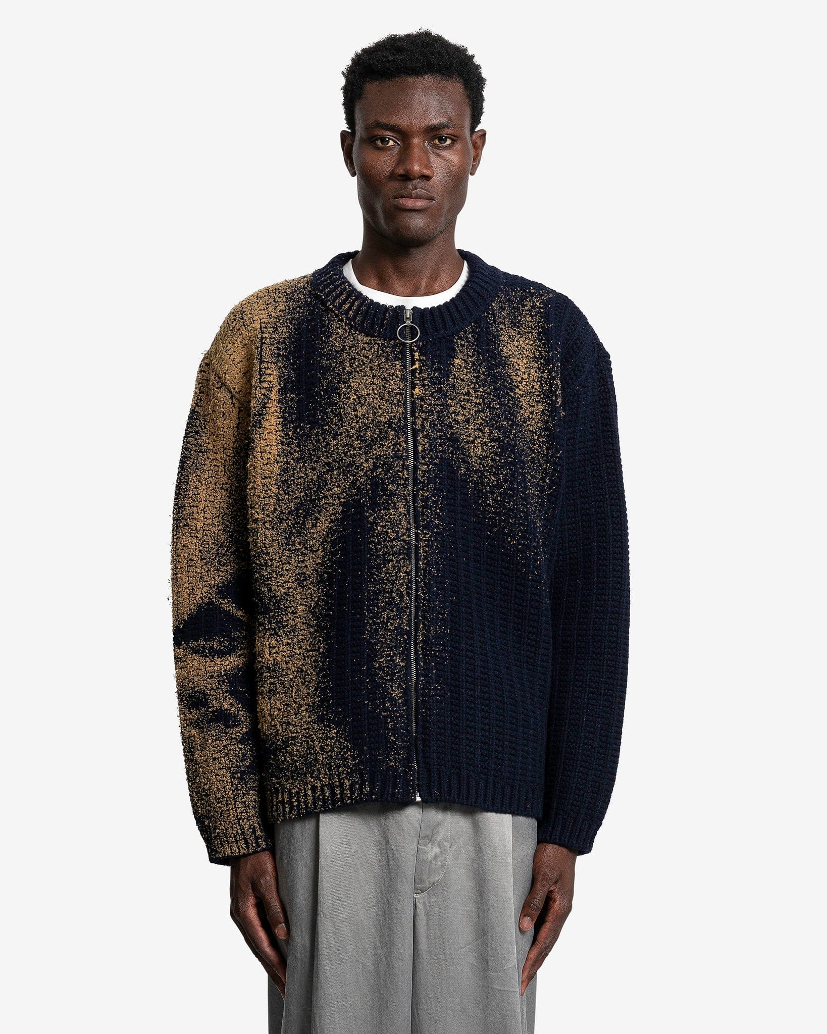 Maison Margiela Sandstorm Flock Print Cardigan - Navy | Garmentory