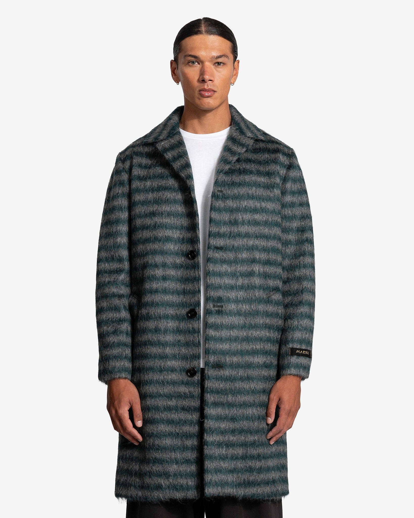 Marni Striped Mohair Coat - Spherical Green | Garmentory