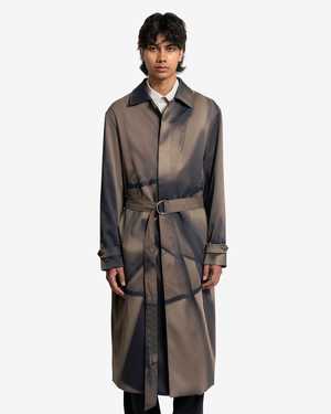 JiyongKim Sun Bleached Belted Mac Coat - Dark Green Satin | Garmentory