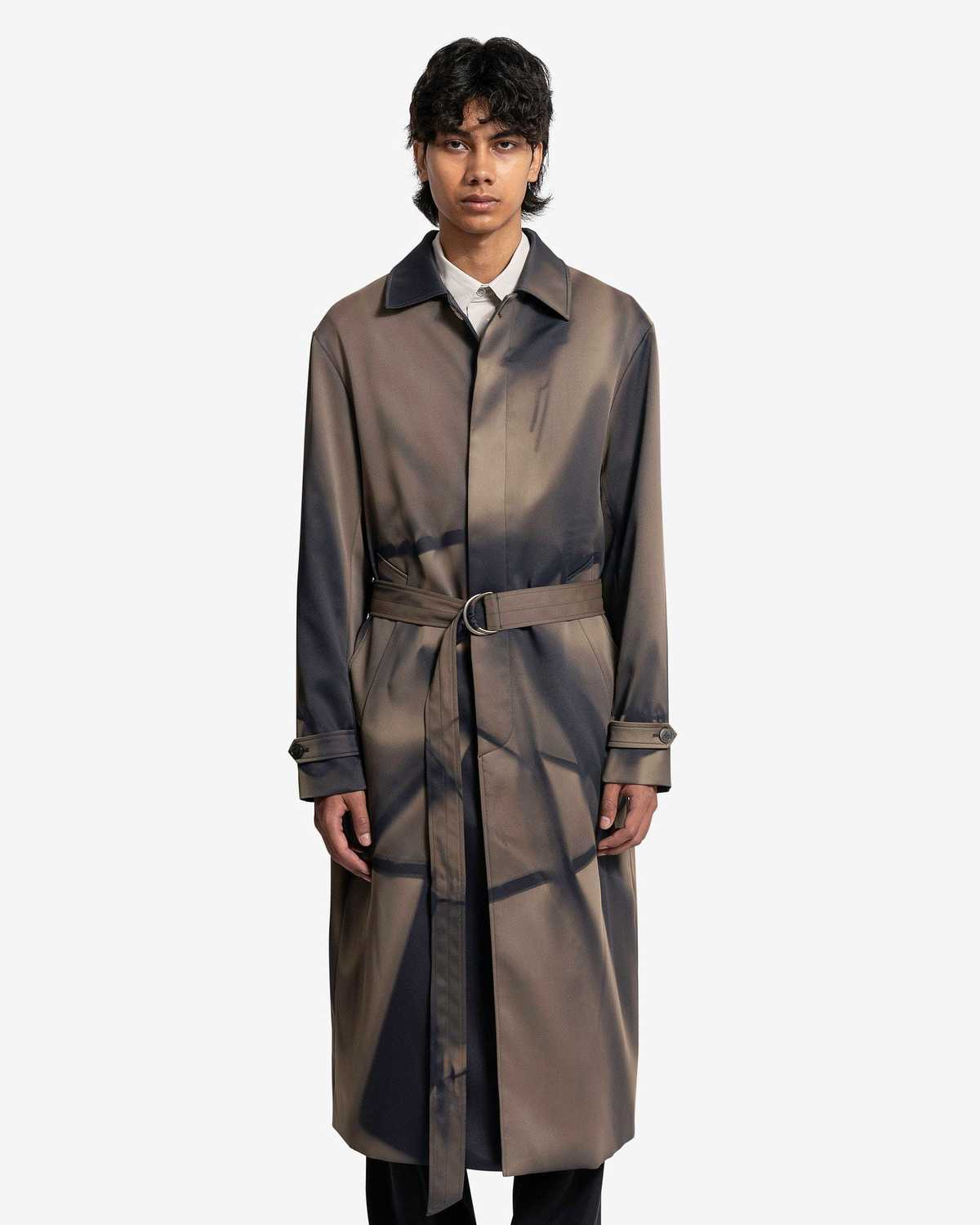 JiyongKim Sun Bleached Belted Mac Coat - Dark Green Satin | Garmentory