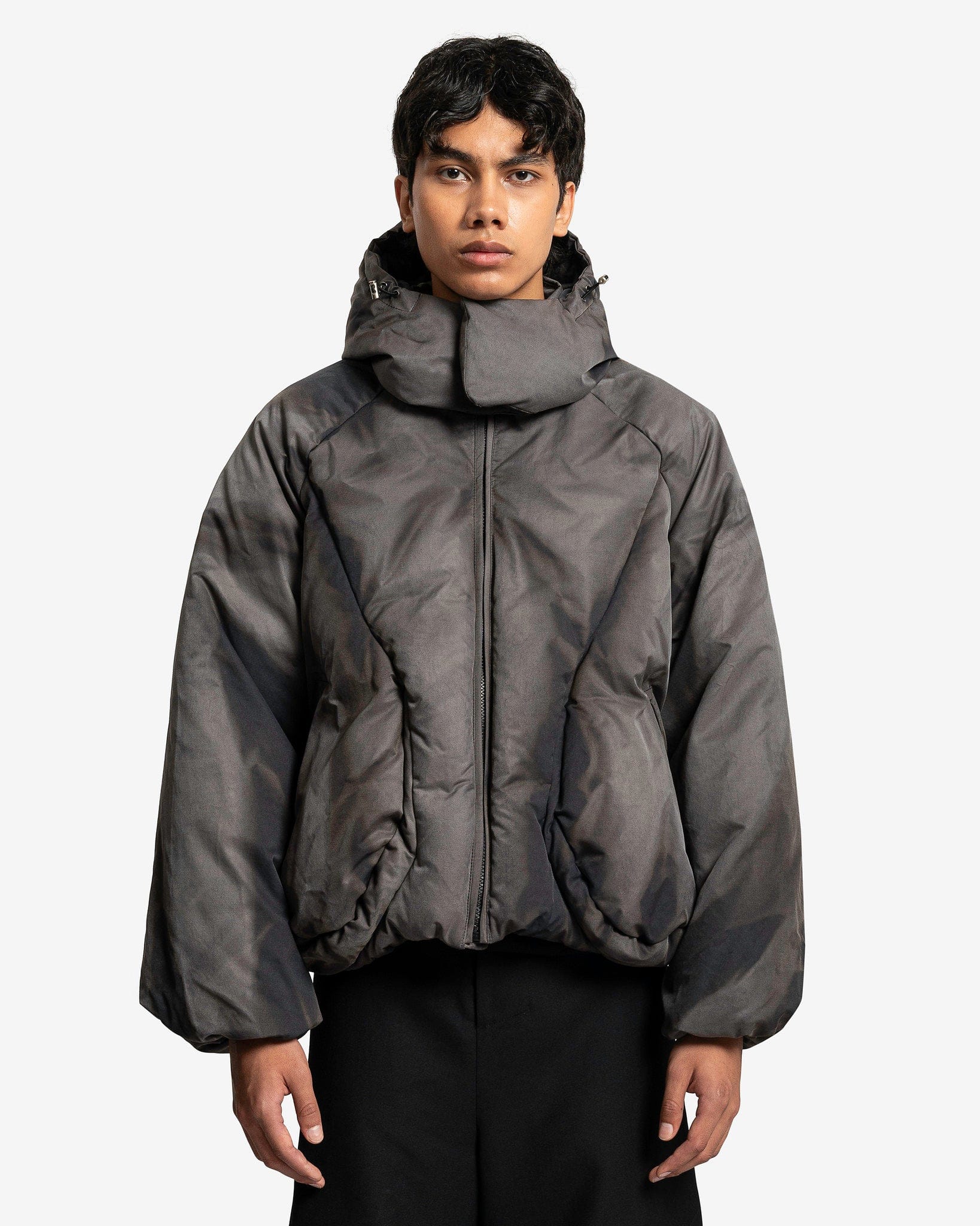 Jiyong Kim 23AW サンブリーチダウンジャケット JiyongKim Cotton Sun Bleached Draped Down Jacket - Dark Grey