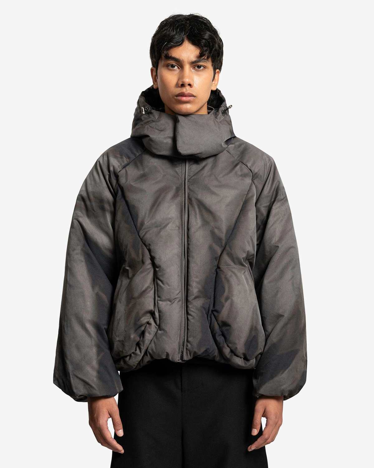 JiyongKim Cotton Sun Bleached Draped Down Jacket - Dark Grey 