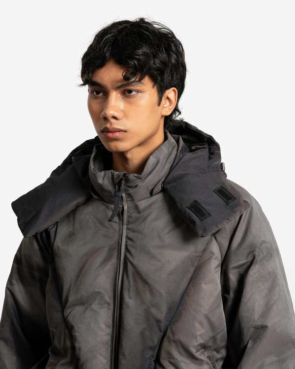 JiyongKim Cotton Sun Bleached Draped Down Jacket - Dark Grey