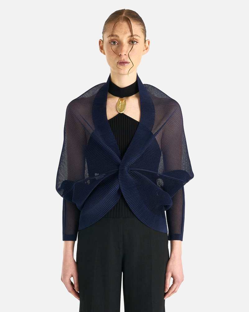 Pleats Please by Issey Miyake Tatami August Cardigan - Dark Navy 