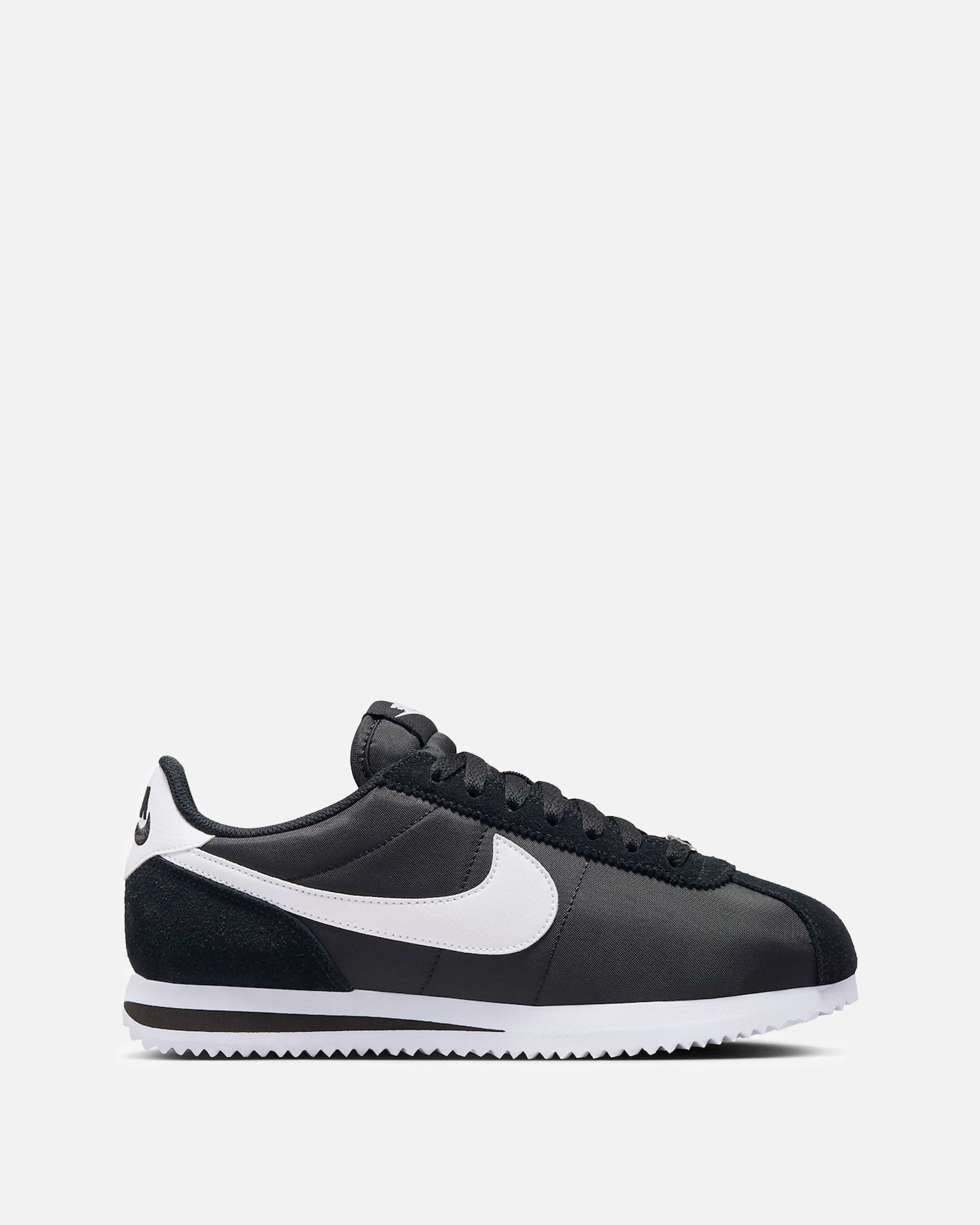 black and white nike cortez nylon