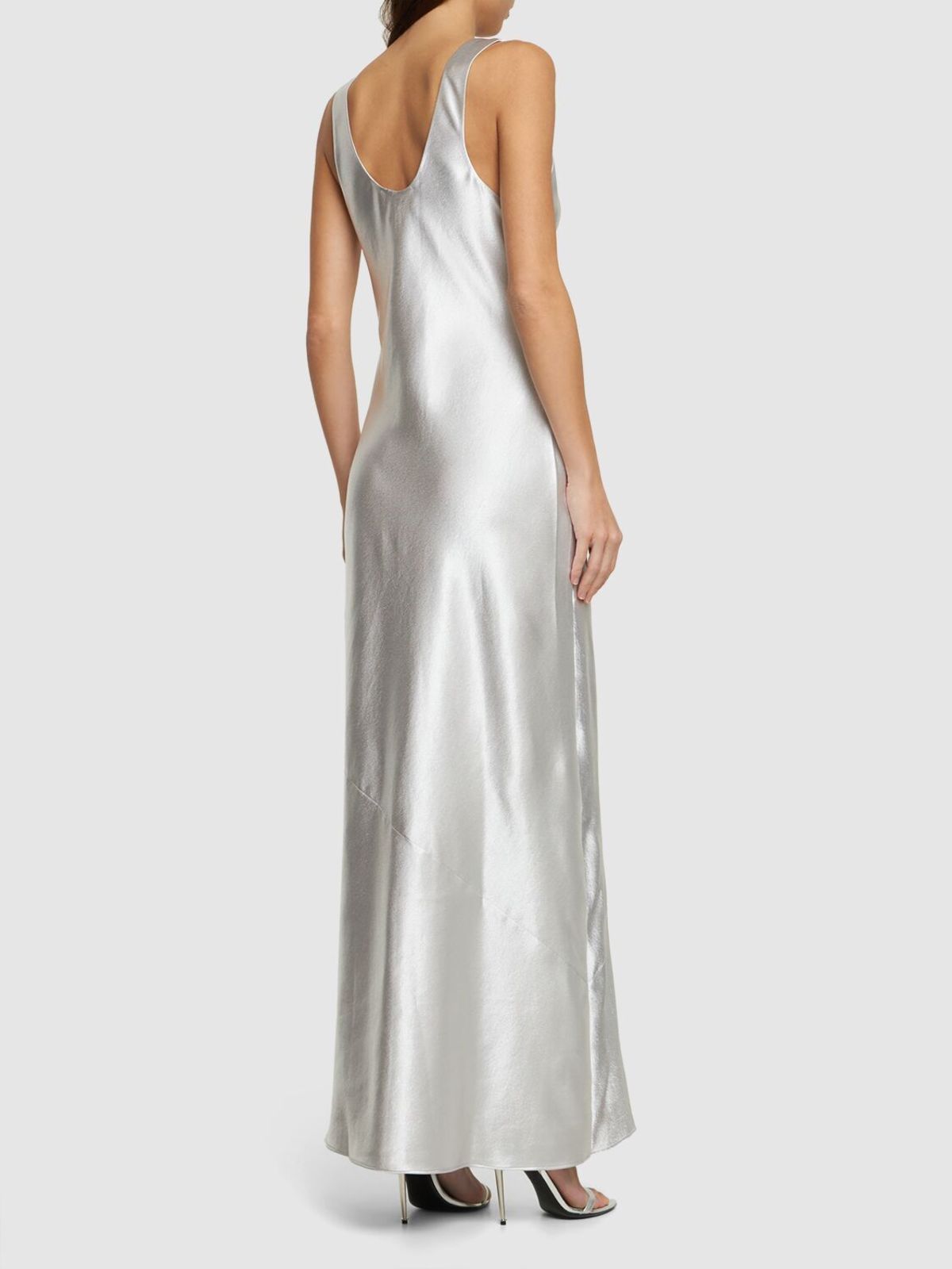 anine bing silver dress Anine Bing Camille Satin Midi Dress
