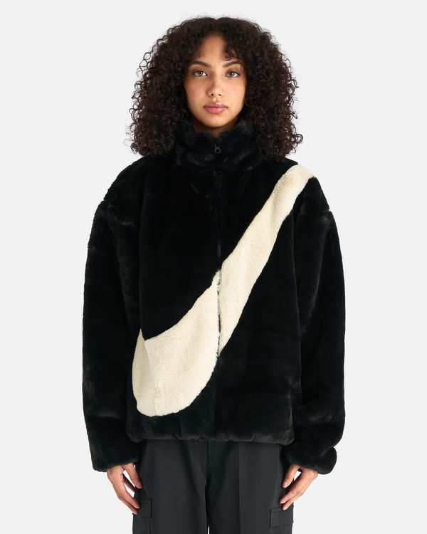 swoosh faux fur jacket