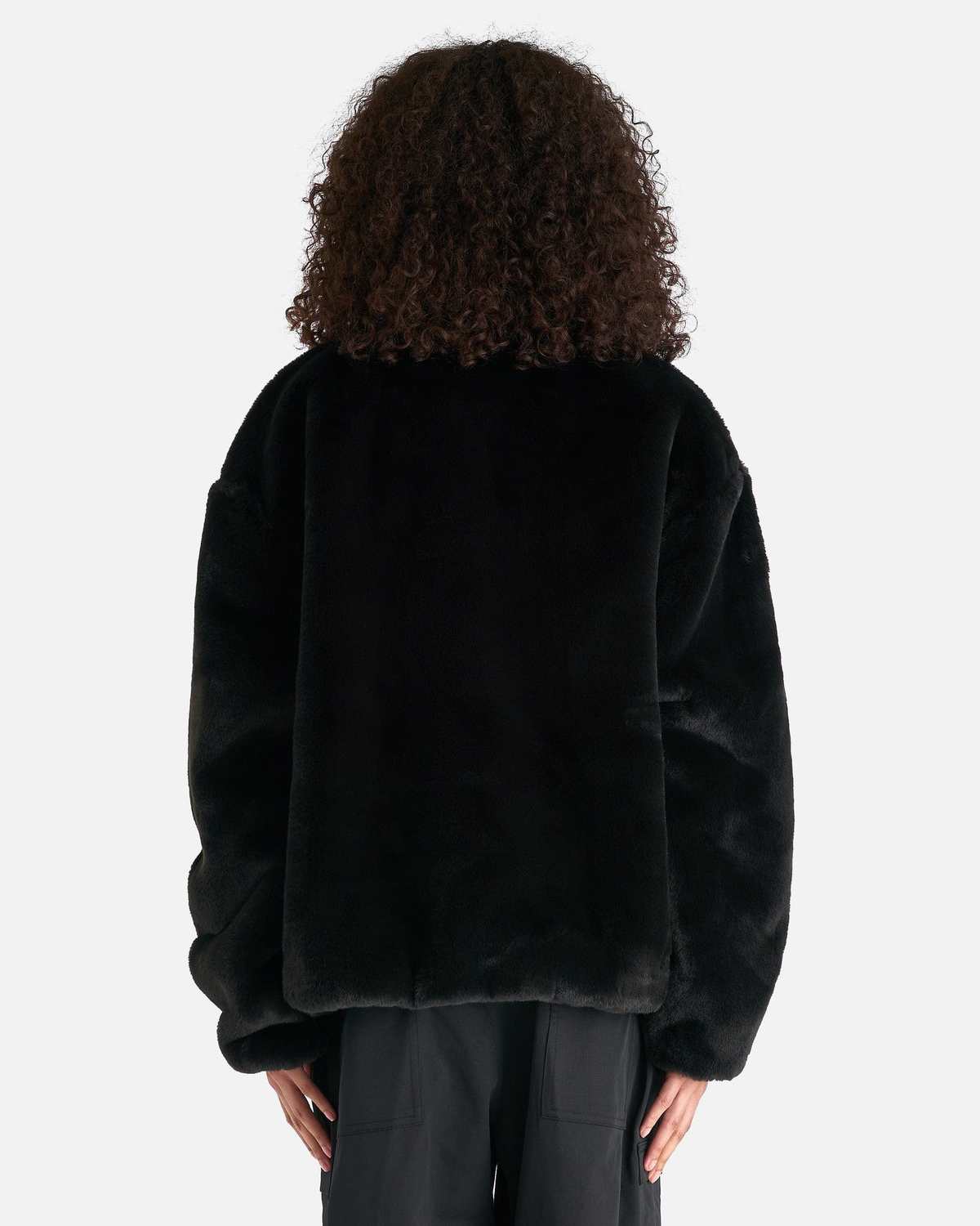 nike faux fur oversized swoosh jacket in black
