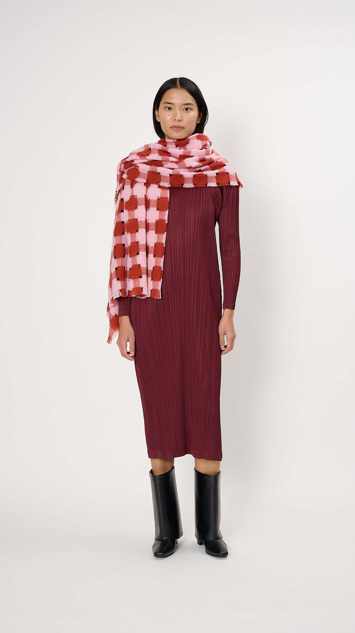 Pleats Please by Issey Miyake Check Stole - Pink | Garmentory