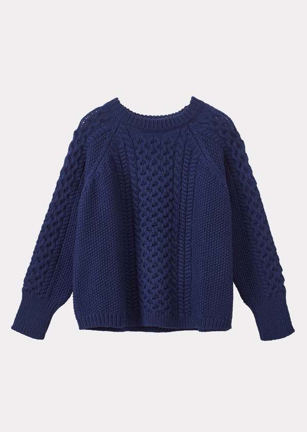 Caramel Aran Jumper - Denim Blue
