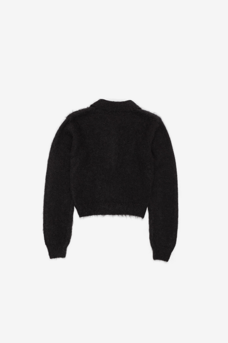 Auralee Brushed Super Kid Mohair Knit Short Polo - Ink Black