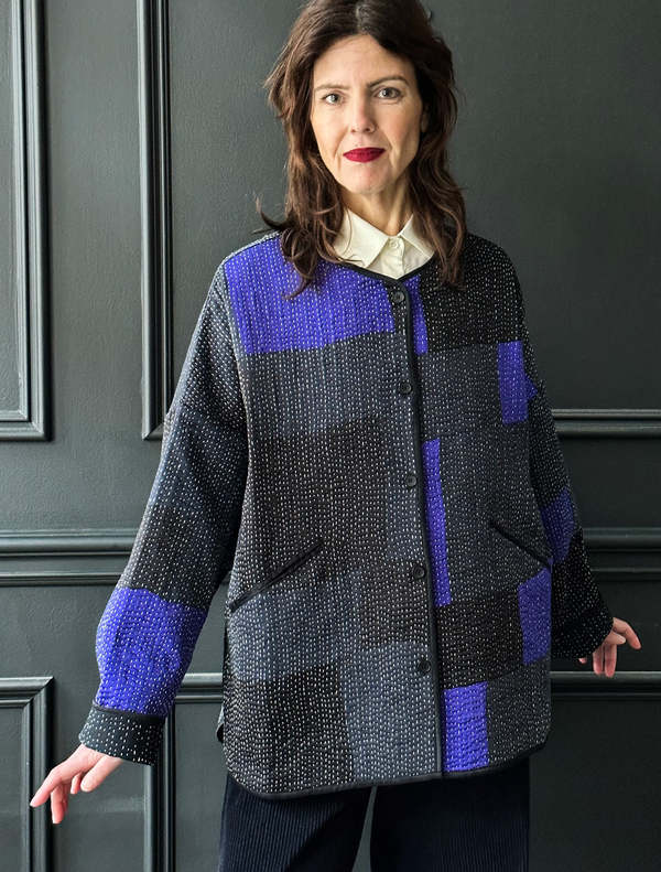 Mii Collection Kantha Embroidered Jacket Navy Garmentory