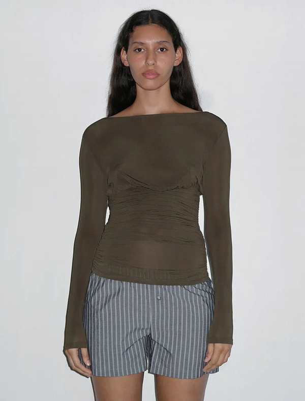 パロマウール Paloma Wool Lil セミシアー ドレープ 長袖トップス Paloma Wool Lil Top - Brown | Garmentory