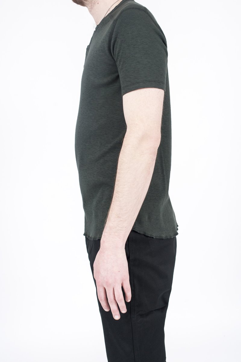 Wings + Horns 1x1 Slub Short-Sleeve Henley Jungle Green