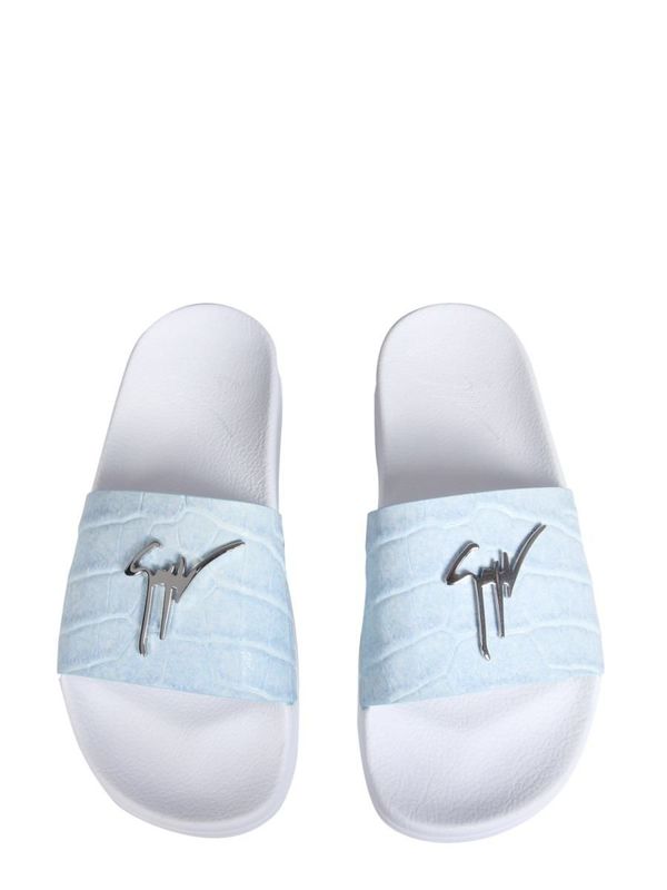 サンダル・ミュール GIUSEPPE ZANOTTI SS22 SLIDE SANDALS WITH LOGO (RS20032_001) Giuseppe Zanotti Logo Print Slides - White | Garmentory