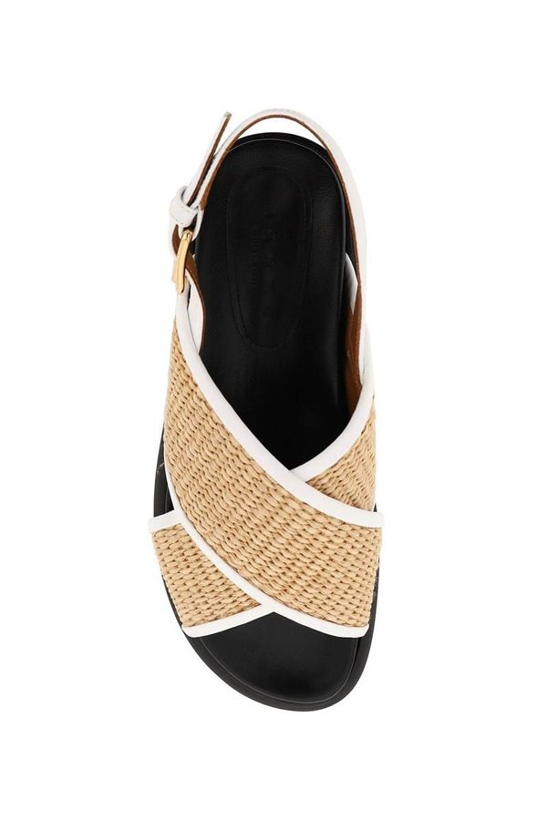 サンダル・ミュール MARNI leather and raffia fussbett sandals FBMS013801 P3860 Black Fussbett raffia and leather slingback sandals | MARNI