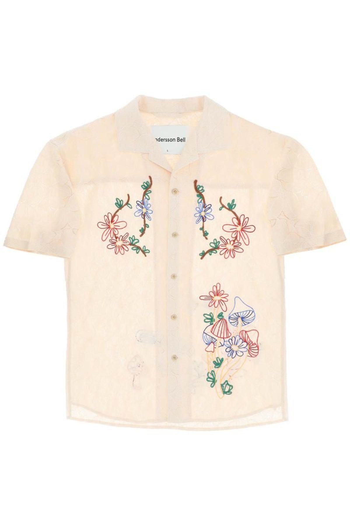 Andersson bell lace shirt featuring embroidered flowers and