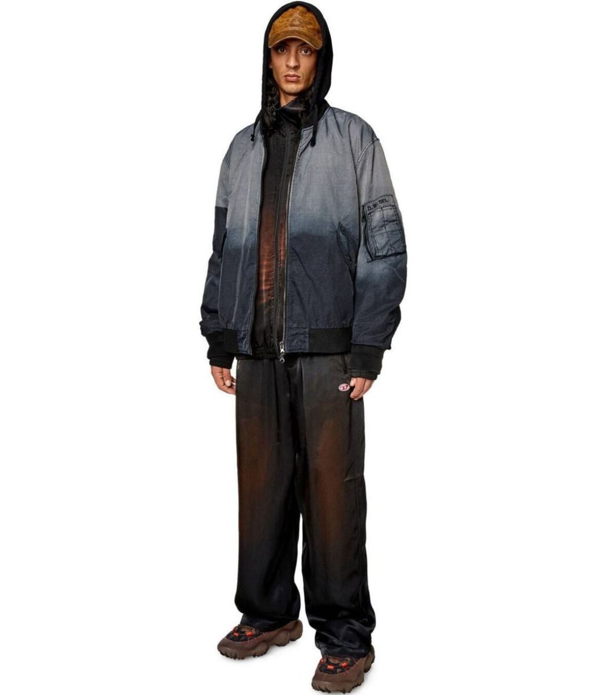 DIESEL J-COMMON BLUE GREY HOODED BOMBER JACKET | Garmentory