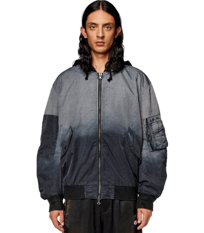 DIESEL J-COMMON BLUE GREY HOODED BOMBER JACKET | Garmentory