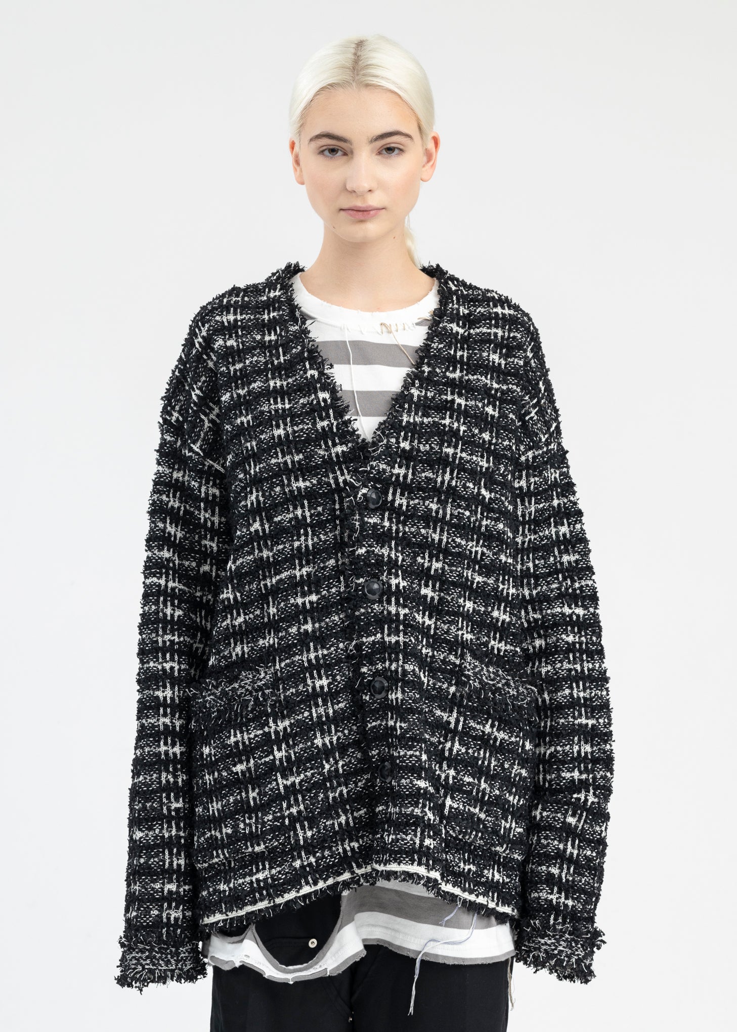 トップス DISCOVERED COCO TWEED KNIT CARDIGAN JKT DISCOVERED BLACK COCO TWEED KNIT CARDIGAN JKT - Black