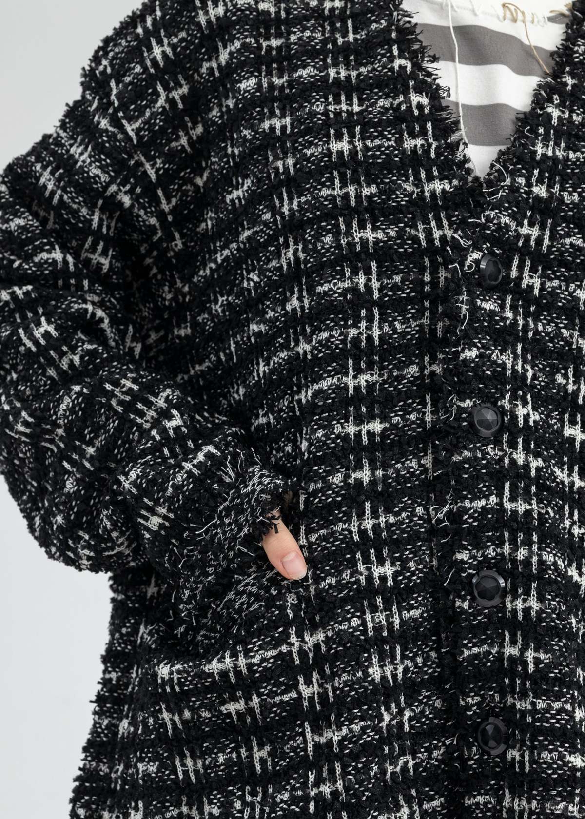 トップス DISCOVERED COCO TWEED KNIT CARDIGAN JKT DISCOVERED BLACK COCO TWEED KNIT CARDIGAN JKT - Black