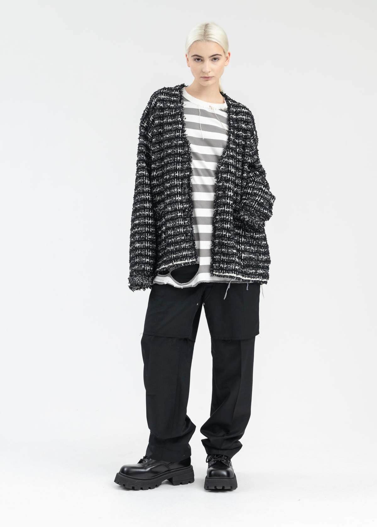 トップス DISCOVERED COCO TWEED KNIT CARDIGAN JKT DISCOVERED BLACK COCO TWEED KNIT CARDIGAN JKT - Black