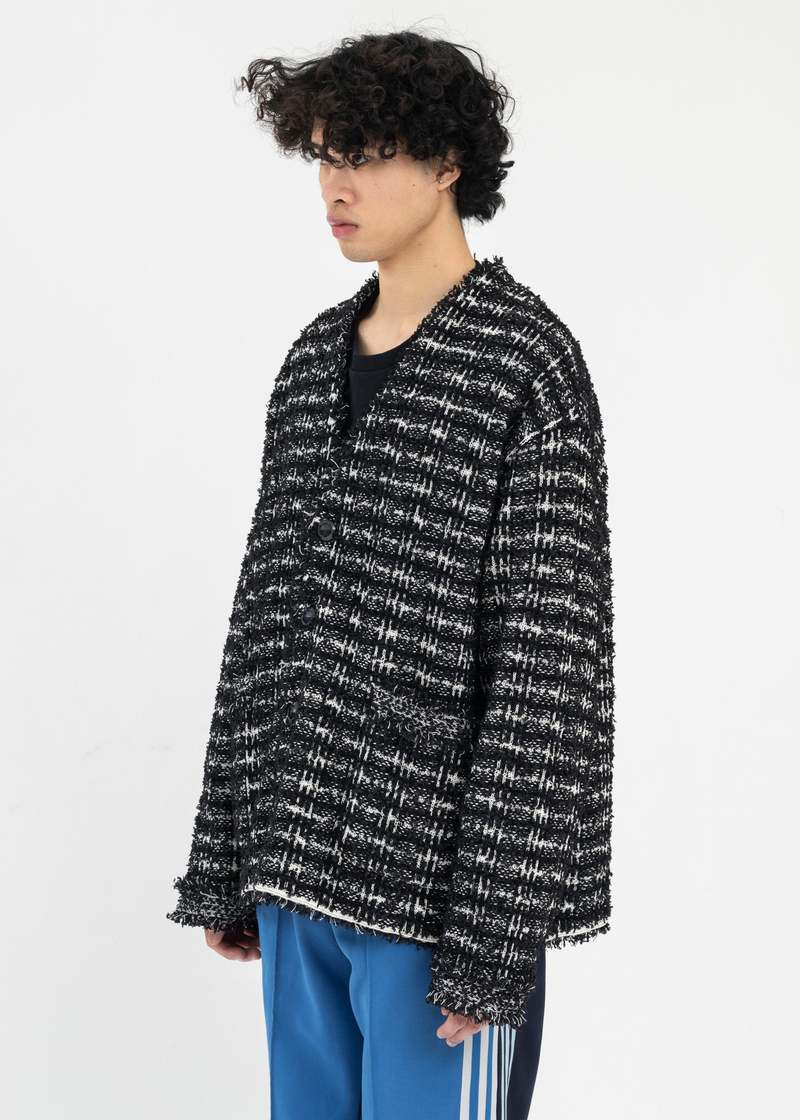 トップス DISCOVERED COCO TWEED KNIT CARDIGAN JKT DISCOVERED BLACK COCO TWEED KNIT CARDIGAN JKT - Black