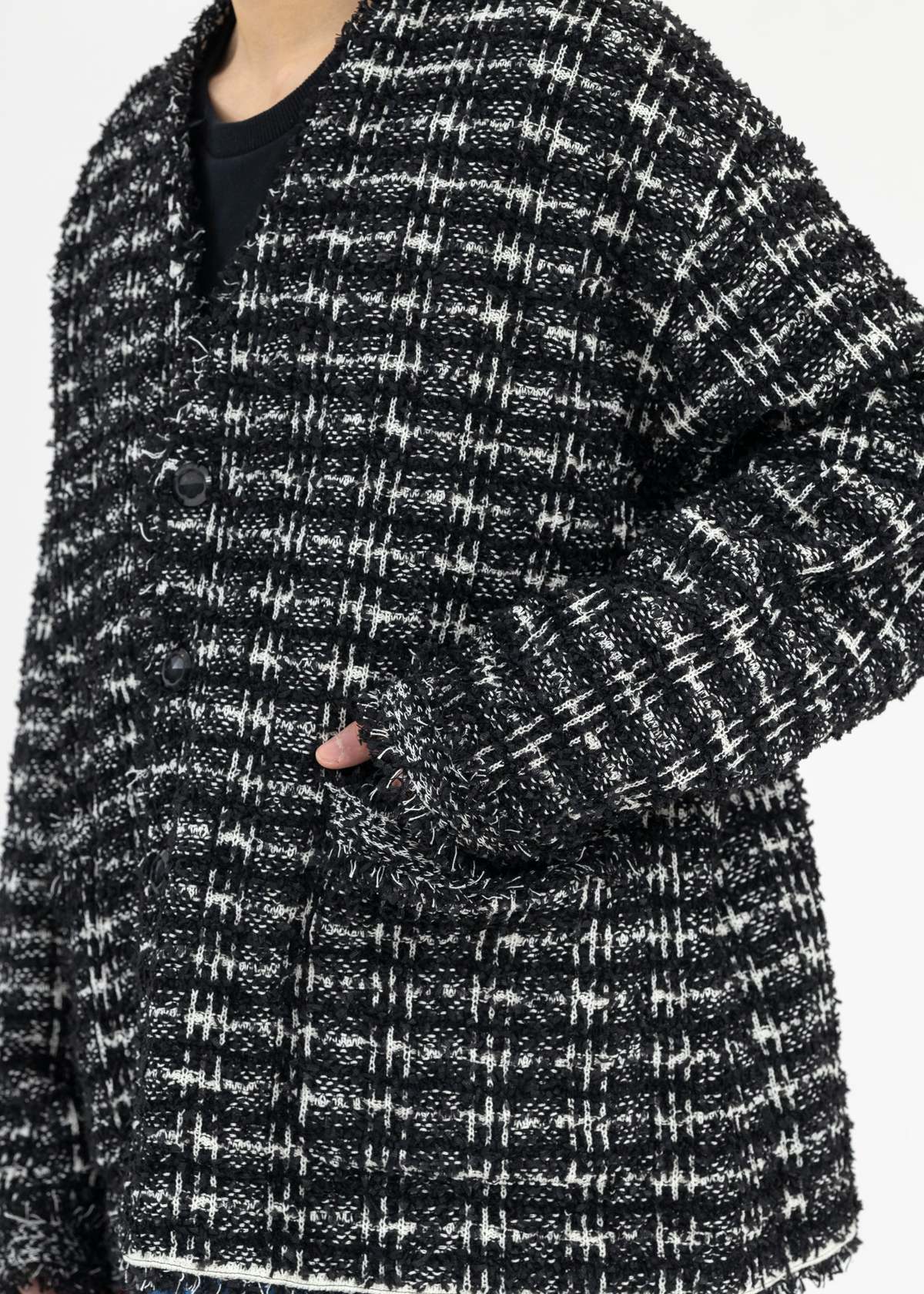 トップス DISCOVERED COCO TWEED KNIT CARDIGAN JKT DISCOVERED BLACK COCO TWEED KNIT CARDIGAN JKT - Black