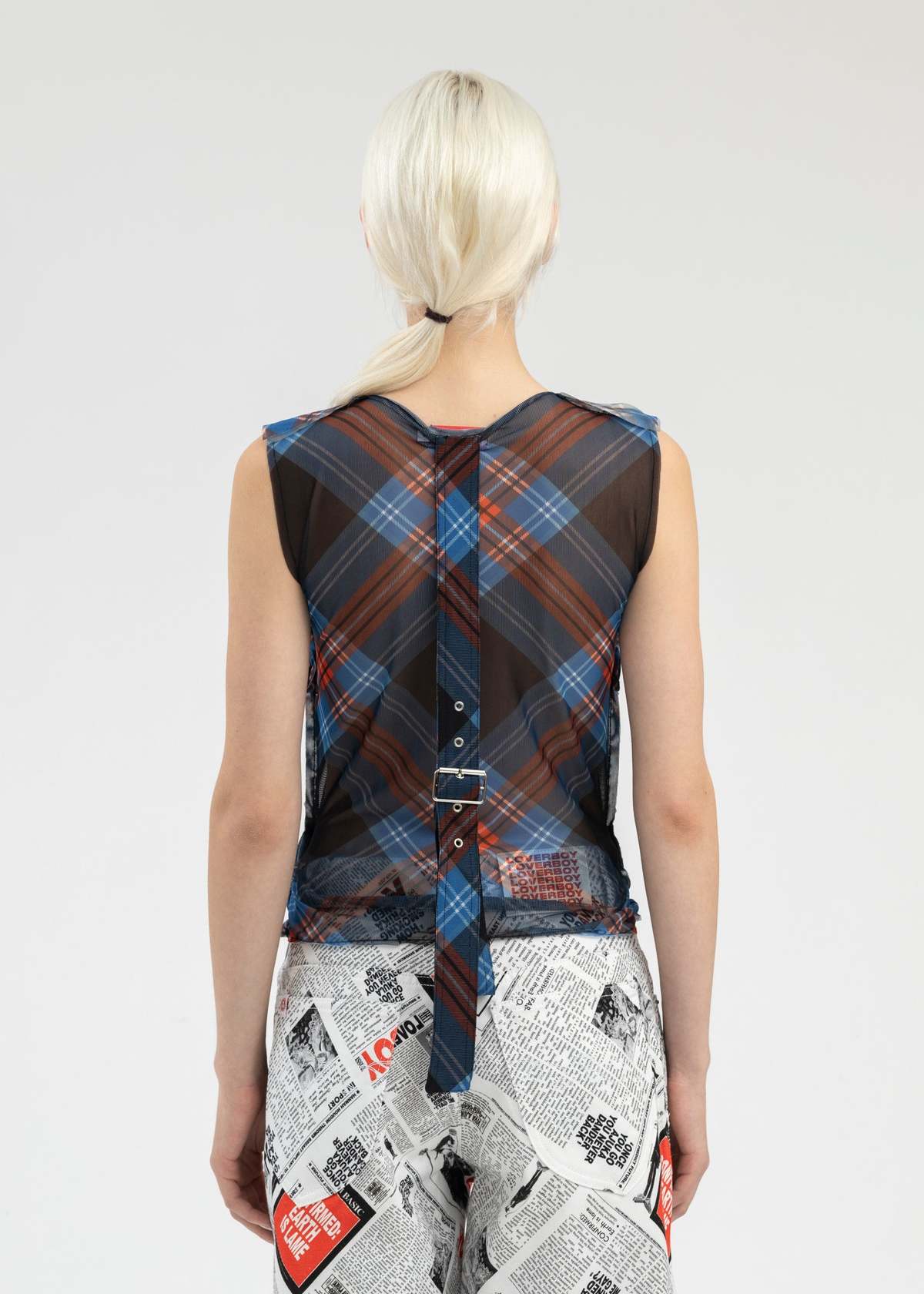 Charles Jeffrey LOVERBOY TARTAN MESH BUCKLE TANK TOP - Multi 
