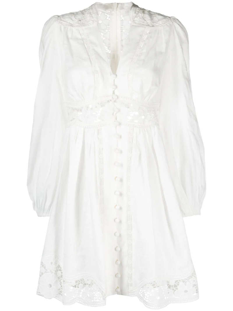 Zimmermann August Plunge Mini Dress - Ivory | Garmentory