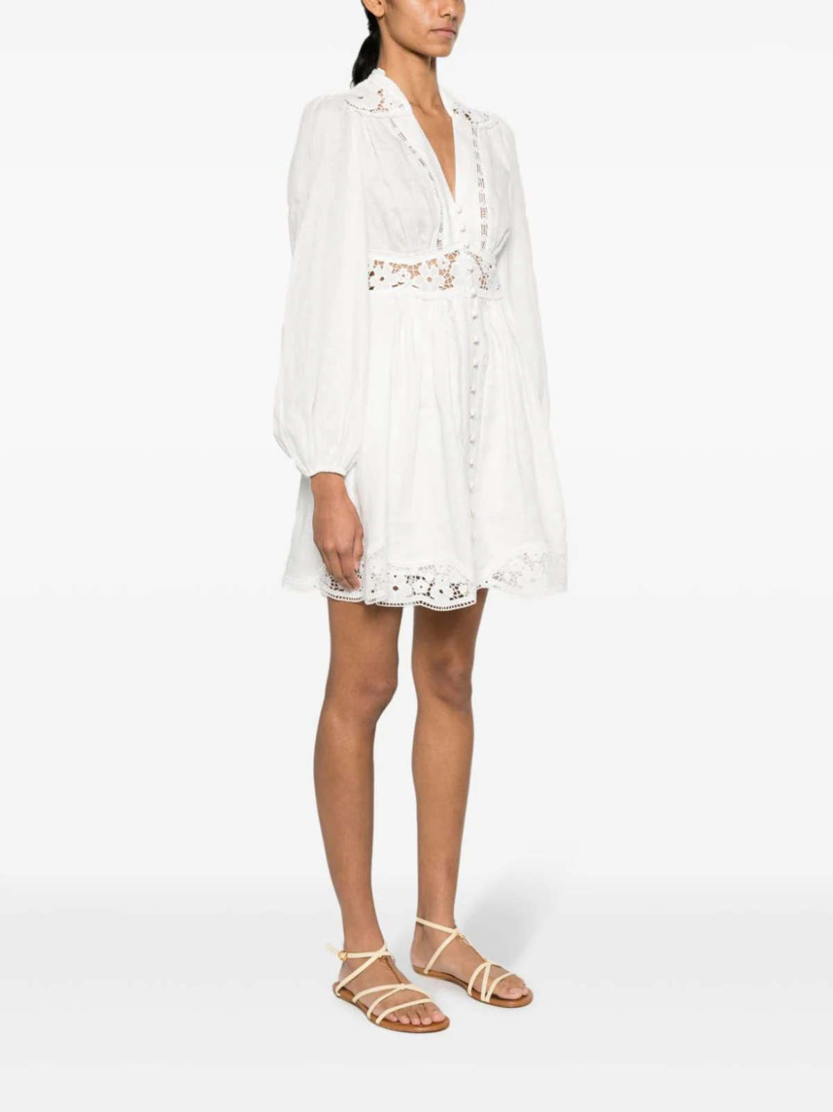 Zimmermann August Plunge Mini Dress - Ivory | Garmentory