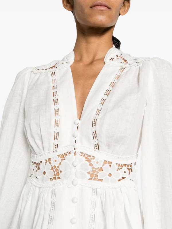 Zimmermann August Plunge Mini Dress - Ivory | Garmentory