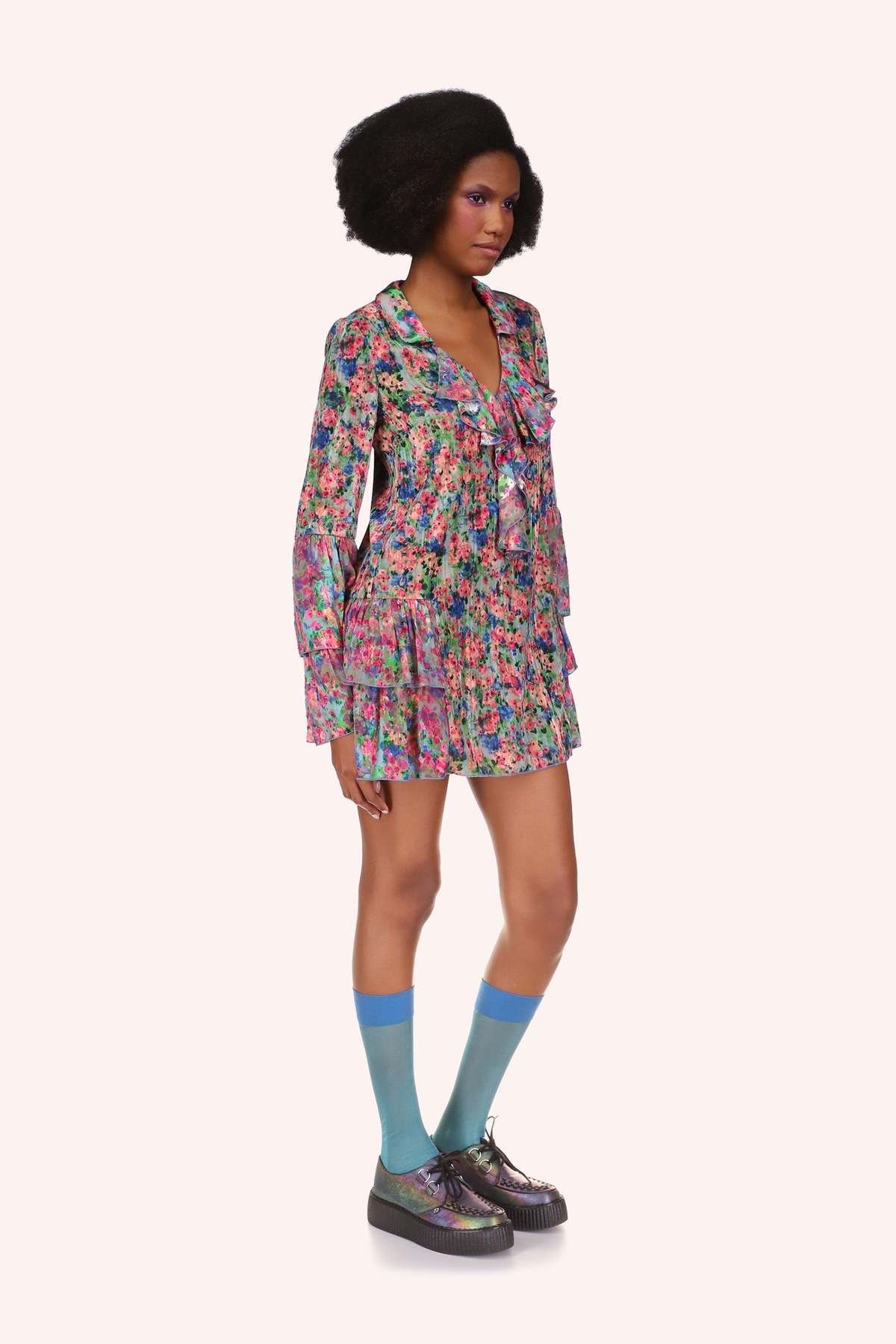 Anna Sui Giverny Combo Ruffled Tunic - Dusty Blue Multi - Image 7 of 7